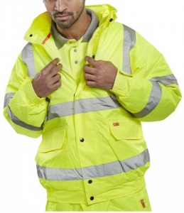 High Visibility Contractor Yellow Waterproof Bomber Jacket ENISO 20471